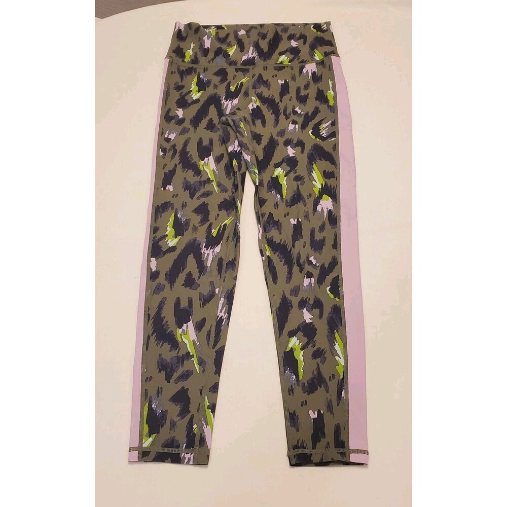 Aerie Chill Play Move Womens Leggings Sz Large Green & Light Pink Graphic Print